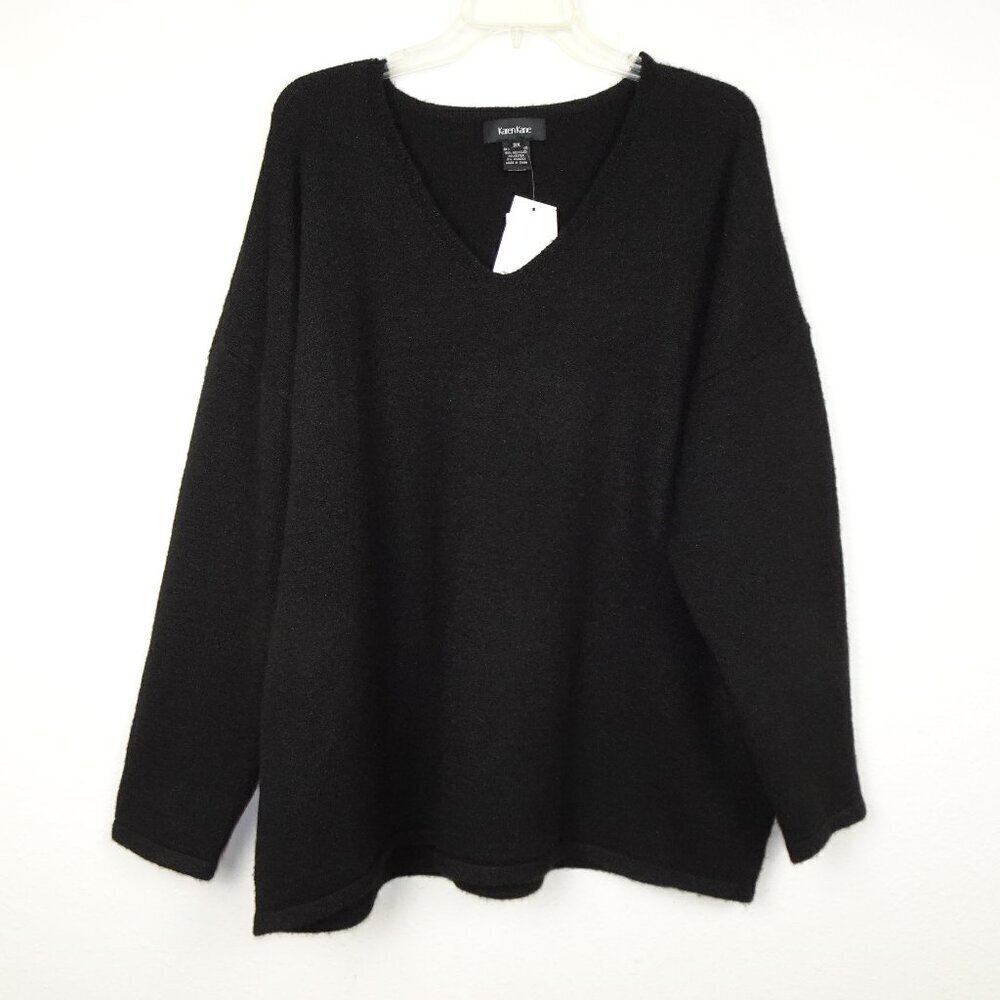 Karen Kane V-Neck Sweater Women's Plus Size 3X Black Long Sleeve Soft Cozy